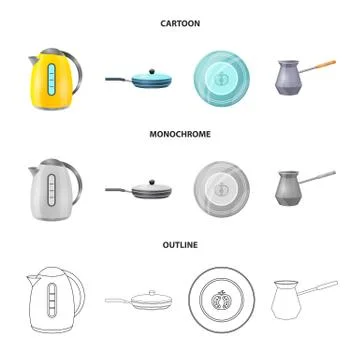 Vector design of kitchen and cook logo. Set of kitchen and appliance stock Illustration