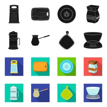 Vector design of kitchen and cook logo. Set of kitchen and appliance stock Illustration