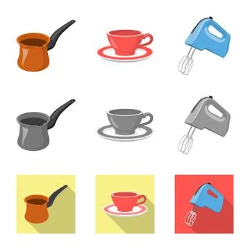 Vector design of kitchen and cook sign. Set of kitchen and appliance stock Stock Illustration