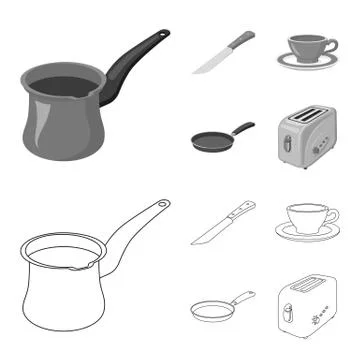 Vector design of kitchen and cook sign. Set of kitchen and appliance stock Stock Illustration