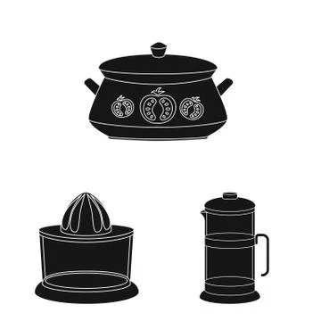 Vector design of kitchen and cook sign. Set of kitchen and appliance stock Illustrazione stock