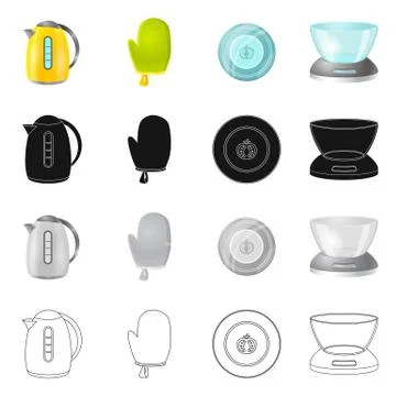 Vector design of kitchen and cook logo. Set of kitchen and appliance vector icon Stock Illustration