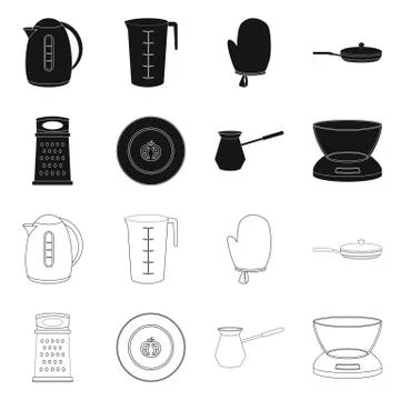 Vector design of kitchen and cook sign. Set of kitchen and appliance stock Stock Illustration
