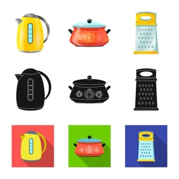 Vector design of kitchen and cook logo. Set of kitchen and appliance stock Illustration