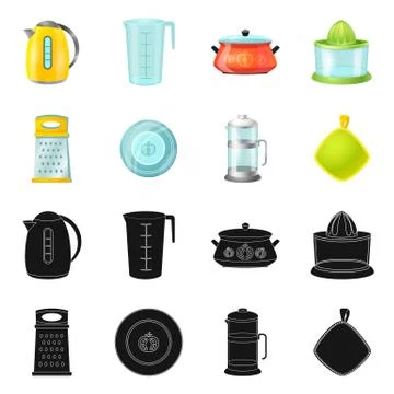 Vector design of kitchen and cook symbol. Set of kitchen and appliance stock Stock Illustration