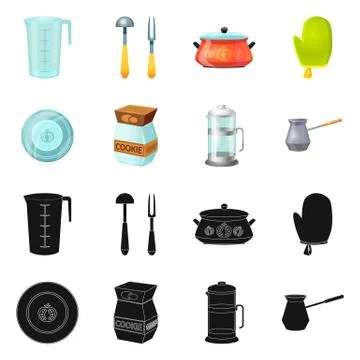 Vector design of kitchen and cook sign. Set of kitchen and appliance stock Stock Illustration