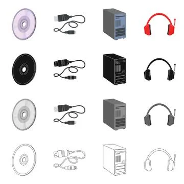 Vector design of laptop and device sign. Set of laptop and server stock vector イラスト素材