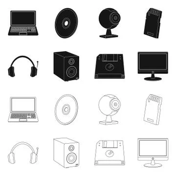 Vector design of laptop and device sign. Set of laptop and server vector icon イラスト素材