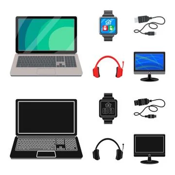 Vector design of laptop and device symbol. Set of laptop and server stock symbol イラスト素材