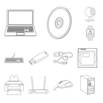 Vector design of laptop and device sign. Set of laptop and server vector icon Illustrazione stock