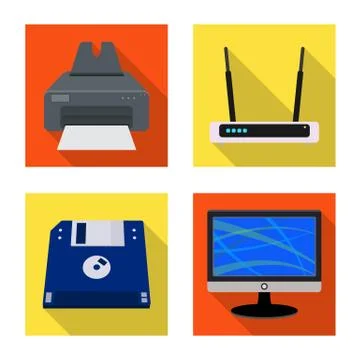 Vector design of laptop and device sign. Set of laptop and server stock vector Illustrazione stock
