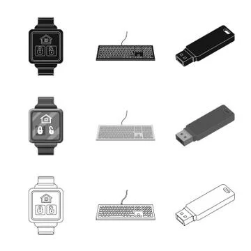 Vector design of laptop and device sign. Collection of laptop and server stock Stock Illustration