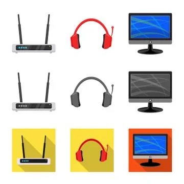 Vector design of laptop and device sign. Set of laptop and server vector icon 스톡 일러스트