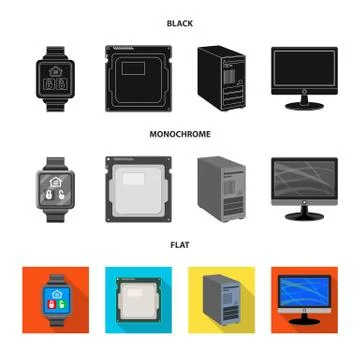 Vector design of laptop and device icon. Set of laptop and server stock symbol 스톡 일러스트