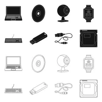 Vector design of laptop and device sign. Collection of laptop and server vector 스톡 일러스트