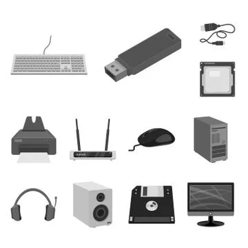 Vector design of laptop and device logo. Set of laptop and server stock symbol Stock Illustration