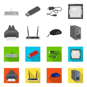 Vector design of laptop and device sign. Set of laptop and server vector icon イラスト素材