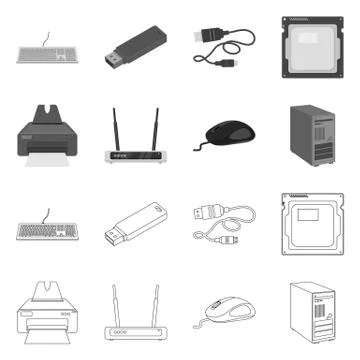Vector design of laptop and device icon. Collection of laptop and server stock Stock Illustration