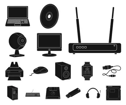 Vector design of laptop and device logo. Set of laptop and server stock vector イラスト素材