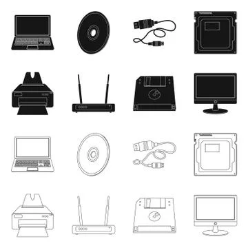 Vector design of laptop and device logo. Collection of laptop and server stock Stock Illustration