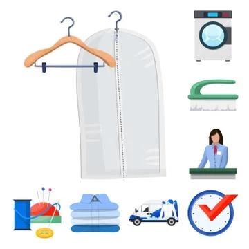 Vector design of laundry and clean sign. Set of laundry and clothes stock vector Illustrazione stock