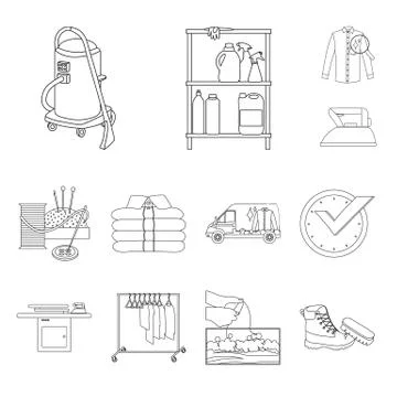 Vector design of laundry and clean sign. Set of laundry and clothes stock symbol Illustrazione stock