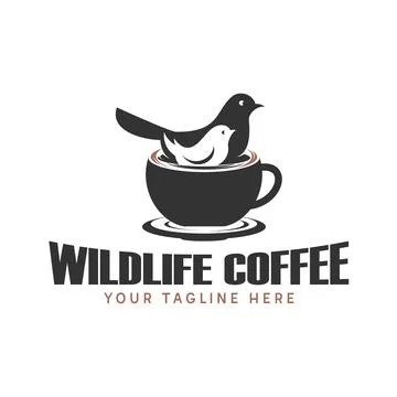 Vector, design, logo, symbol of birds and a unique cup of coffee Illustrazione stock