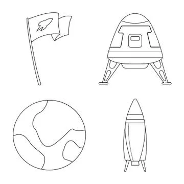 Vector design of mars and space sign. Set of mars and planet stock symbol for Stock Illustration