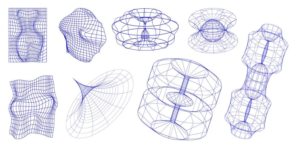 Vector design. Mathematical wireframe structures resembling organic surfaces and Stock Illustration