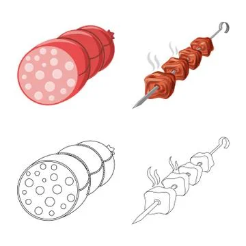 Vector design of meat and ham sign. Set of meat and cooking stock vector Stock Illustration
