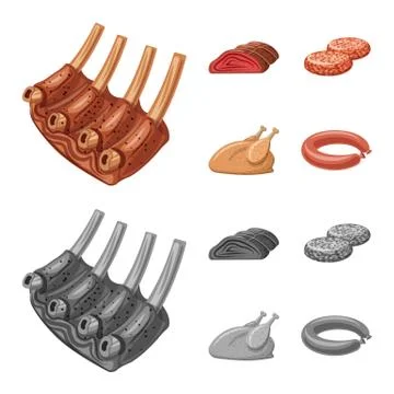 Vector design of meat and ham icon. Set of meat and cooking vector icon for Illustrazione stock