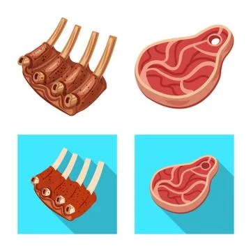 Vector design of meat and ham symbol. Set of meat and cooking stock symbol for Stock Illustration