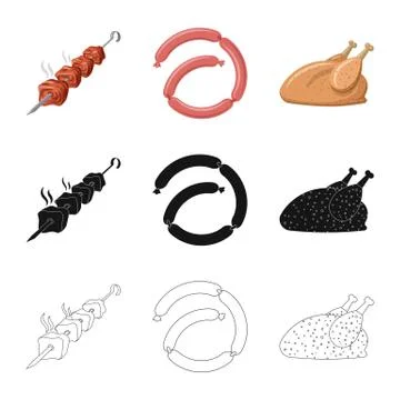Vector design of meat and ham sign. Set of meat and cooking stock symbol for web Stock Illustration
