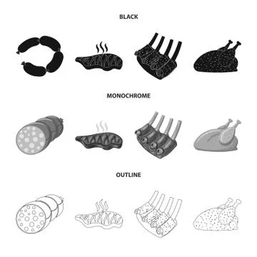Vector design of meat and ham icon. Collection of meat and cooking vector icon Illustrazione stock