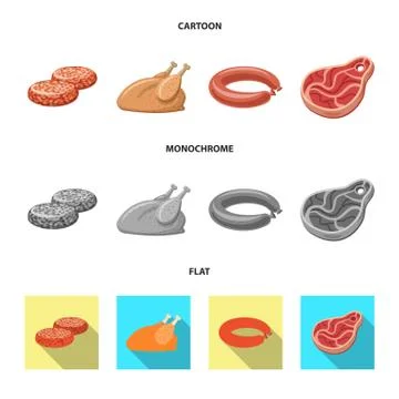 Vector design of meat and ham icon. Collection of meat and cooking vector icon Illustrazione stock
