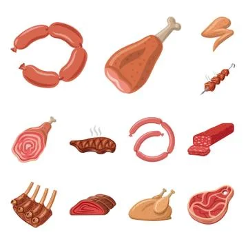 Vector design of meat and ham symbol. Set of meat and cooking stock symbol for Stock Illustration