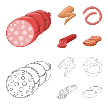 Vector design of meat and ham symbol. Set of meat and cooking stock symbol for Illustrazione stock