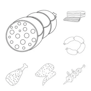 Vector design of meat and ham icon. Set of meat and cooking vector icon for Stock Illustration