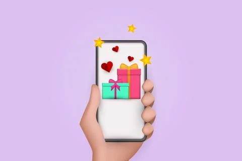 Vector design of a mobile phone and a white box with a gift. Stock Illustration