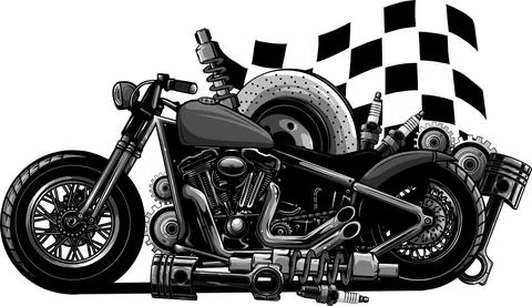 Vector design of Motorcycle with Spares and race flag 스톡 일러스트