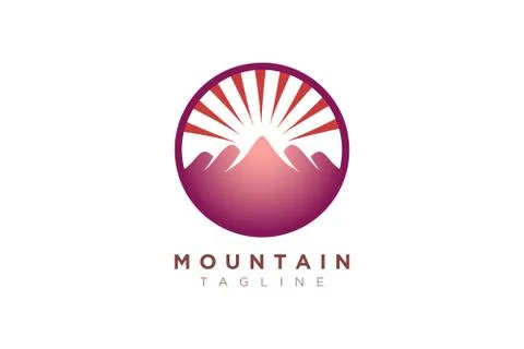 Vector design of the mountain and the sun in a minimalist and simple shape in Stock Illustration