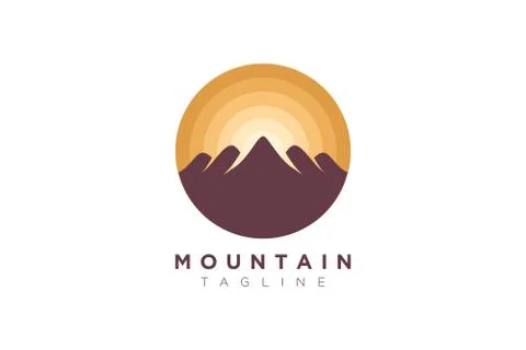 Vector design of the mountain and the sun in a minimalist and simple shape in Stock Illustration