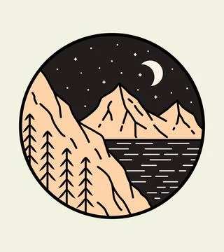 Vector design of mountain scenery surrounded by cliffs and mountains Stock Illustration
