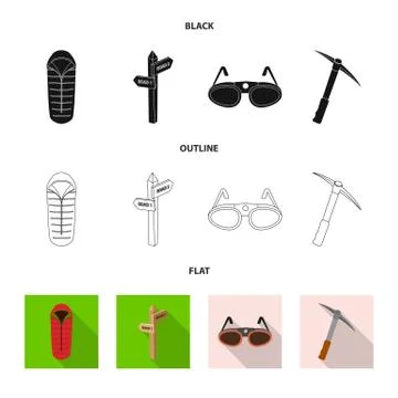 Vector design of mountaineering and peak symbol. Collection of mountaineering Stock Illustration