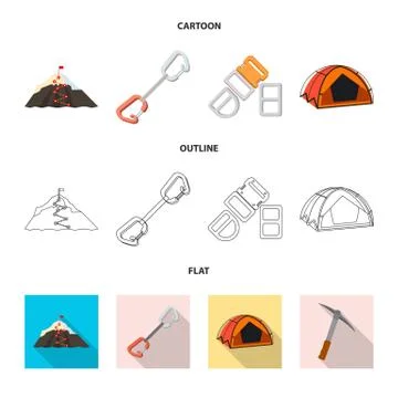 Vector design of mountaineering and peak sign. Set of mountaineering and camp Stock Illustration