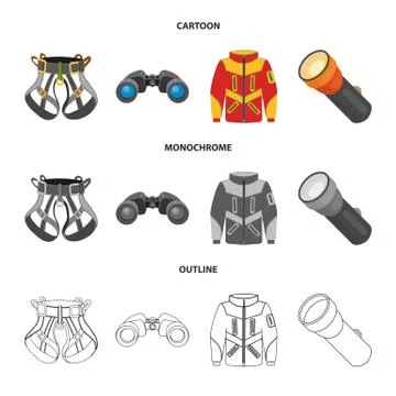 Vector design of mountaineering and peak sign. Set of mountaineering and camp 库存插图