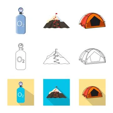 Vector design of mountaineering and peak sign. Set of mountaineering and camp Stock Illustration