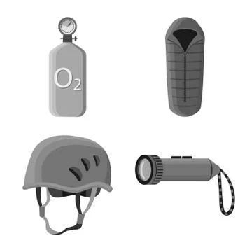 Vector design of mountaineering and peak logo. Set of mountaineering and camp Stock Illustration