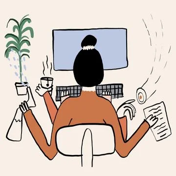 Vector design of multitasking woman working on computer Illustrazione stock