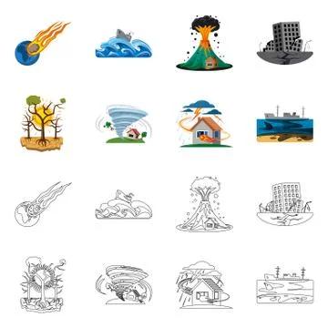 Vector design of natural and disaster logo. Collection of natural and risk stock Stock Illustration